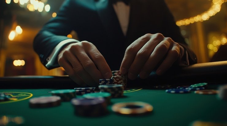Antarmuka permainan Baccarat live dengan dealer, kartu, dan opsi taruhan yang jelas